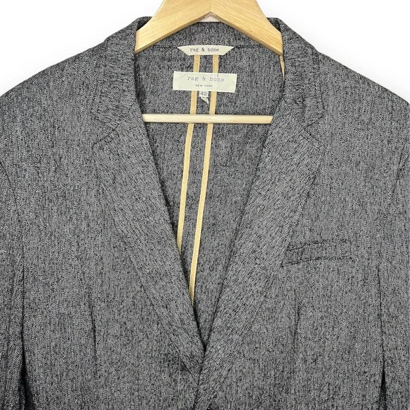 Rag & Bone Phillips Herringbone Blazer Cotton Linen Grey Size 42
